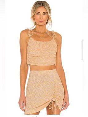 Revolve Matching Mini Skirt Tank Top Set Yellow Floral